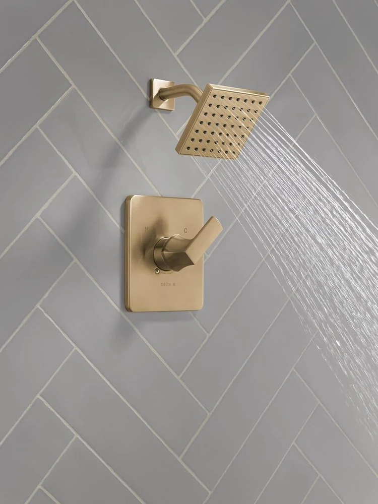 Delta Faucet Velum 14 serijos vienos funkcijos aukso spalvos dušo komplektas, vožtuvo apdailos rinkinys, dušo rankenėlė, Delta dušo apdailos rinkinys, dušo komplektas, šampano bronzos T14237-cz (vožtuvas nepridedamas)