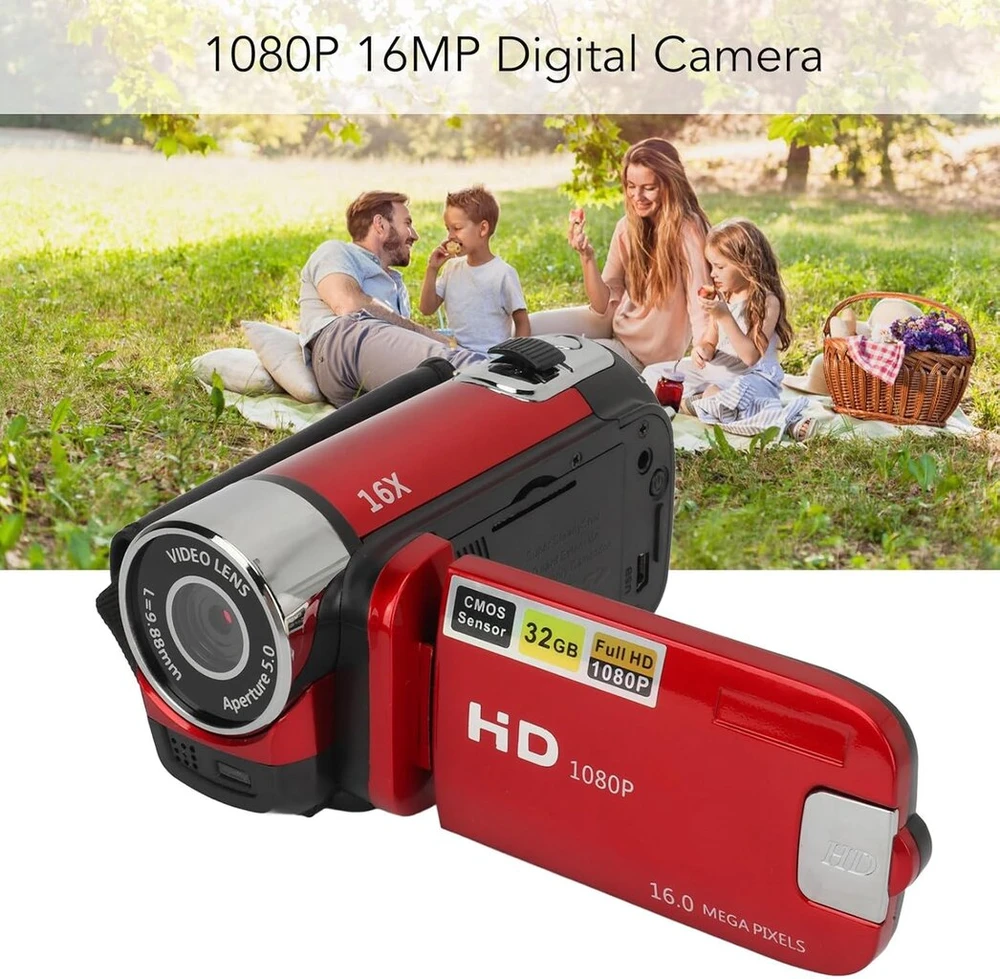 Denash vaizdo kameros įrašymo įrenginys Usb 16mp skaitmeninis fotoaparatas elektroninis užraktas 1/4" sriegio anga su papildoma šviesa kelionėms vestuvių fotografavimui (raudonas)