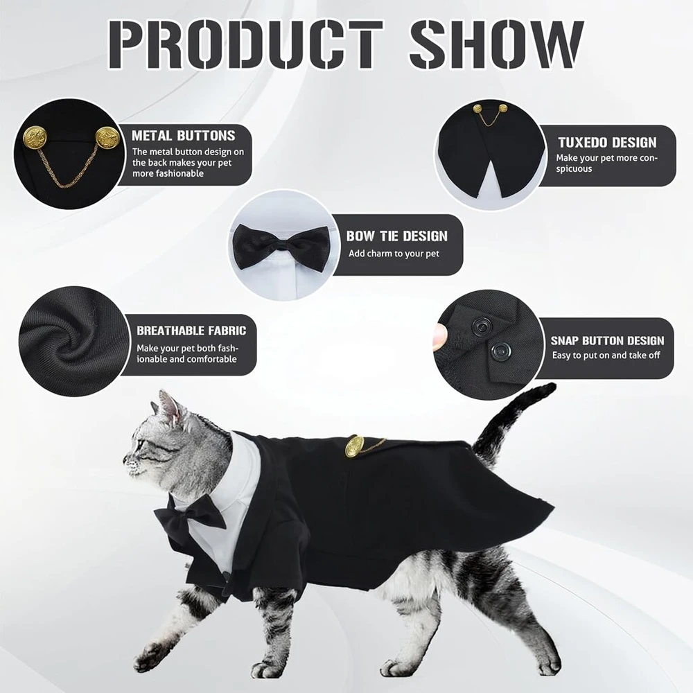Dentrun katės smokingas, katės vestuvių apranga, katės apranga gimtadienio festivaliui, formalus katės šuniuko smokingo bandana su peteliškės kostiumu, šuns valentino apranga, cosplay katėms ir šuniukams