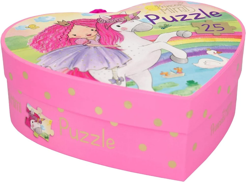 Depesche 10952 Princess Mimi dėlionė širdies formos dėžutėje, plytelių žaidimas su 25 dėlionės detalėmis, vaikams nuo 4 metų