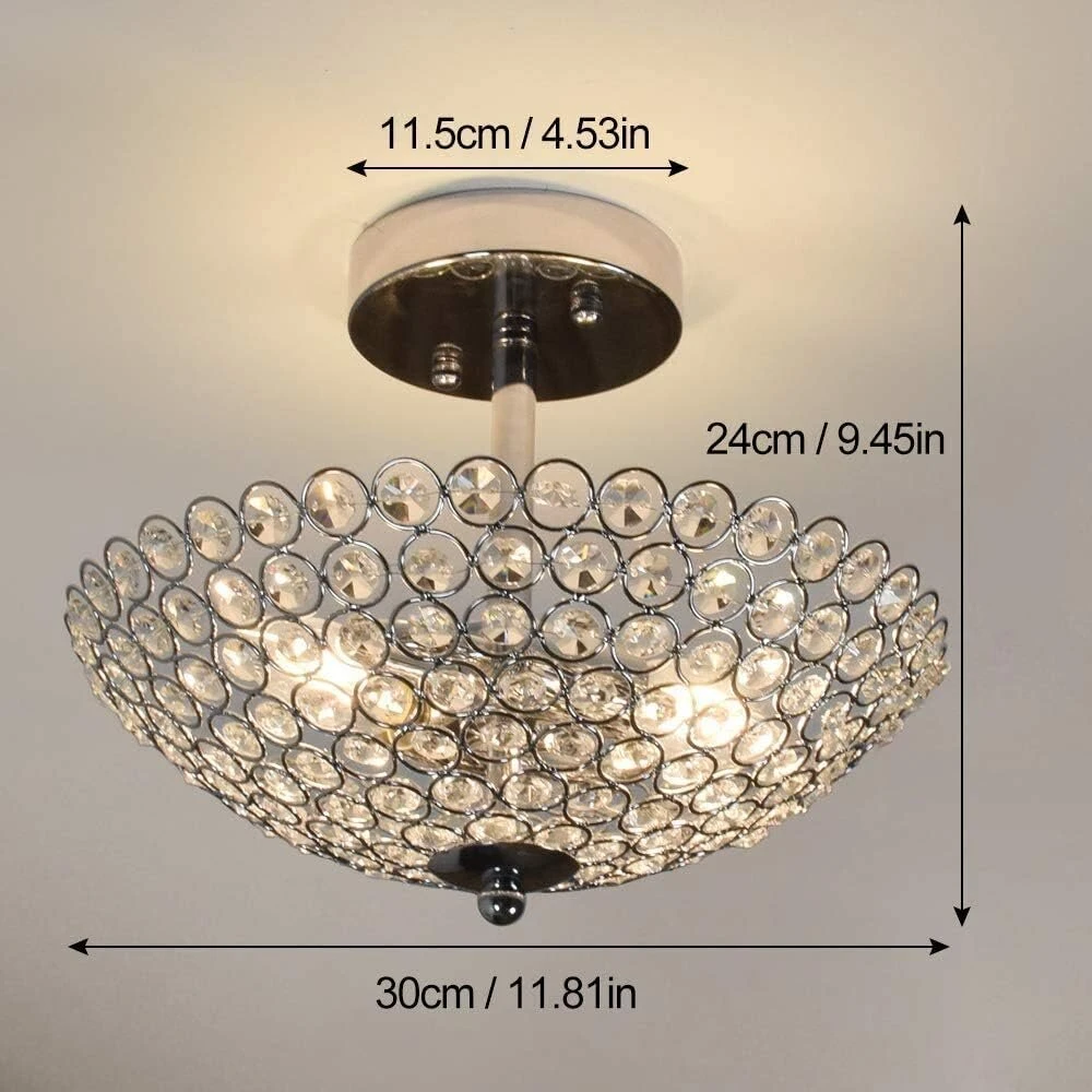 Depuley modernus krištolinis sietynas, lubinis šviestuvas miegamajam, E14, skaidrus ir sidabrinis, skersmuo 30 cm, tinkamas prieškambariui, svetainei, laiptams, virtuvei - lemputė neįtraukta