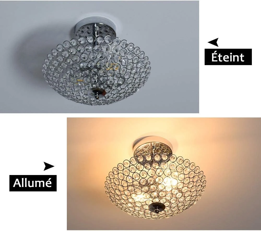 Depuley modernus krištolinis sietynas, lubinis šviestuvas miegamajam, E14, skaidrus ir sidabrinis, skersmuo 30 cm, tinkamas prieškambariui, svetainei, laiptams, virtuvei - lemputė neįtraukta