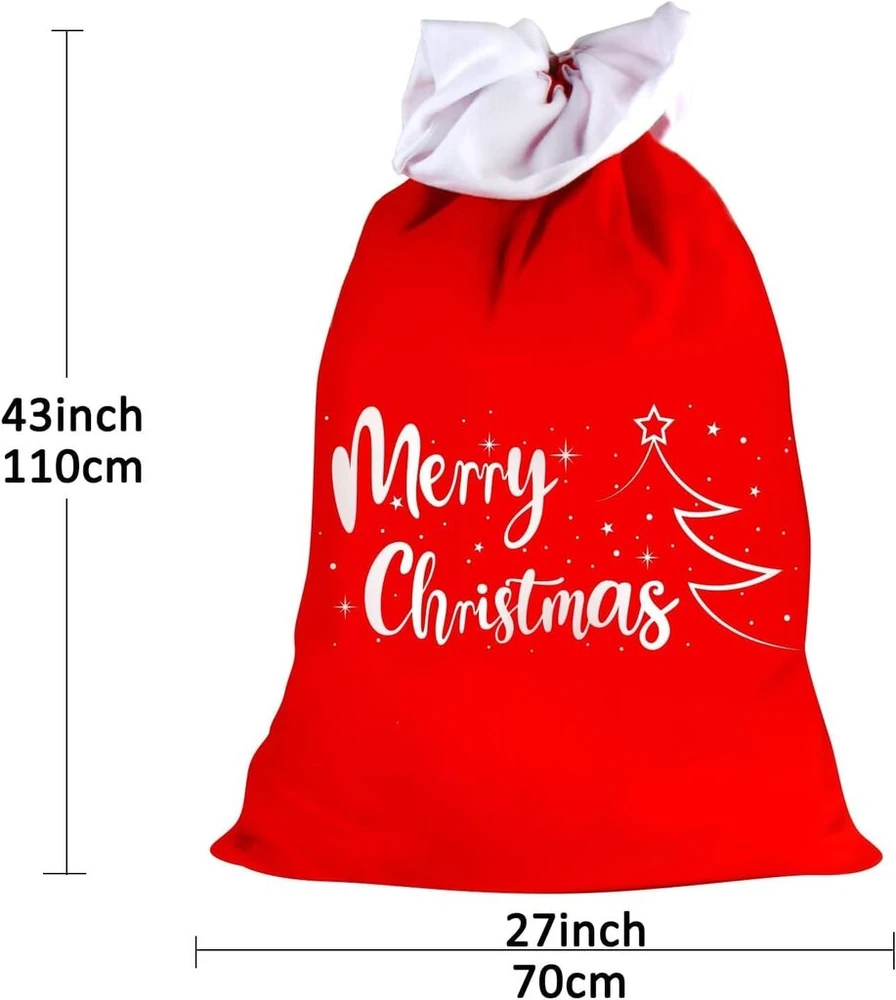 Derayee Xxl Kalėdinis maišas, Kalėdinis Santa maišas, 70 x 110 cm, Santa maišas su raišteliu dekoravimui, dovanoms, vakarėlių reikmenims (1 vnt.)
