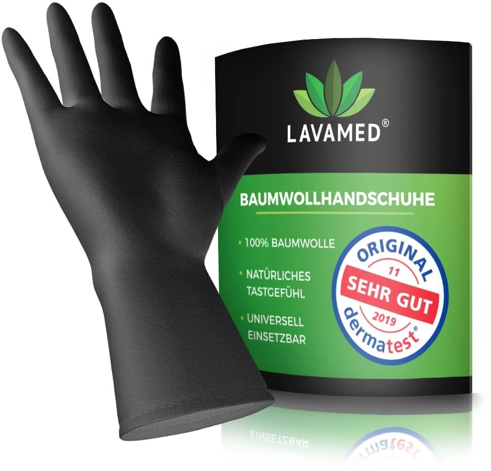 Dermatest Lavamed medvilninės juodos apsauginės pirštinės 100% gryna medvilnė (6, S)