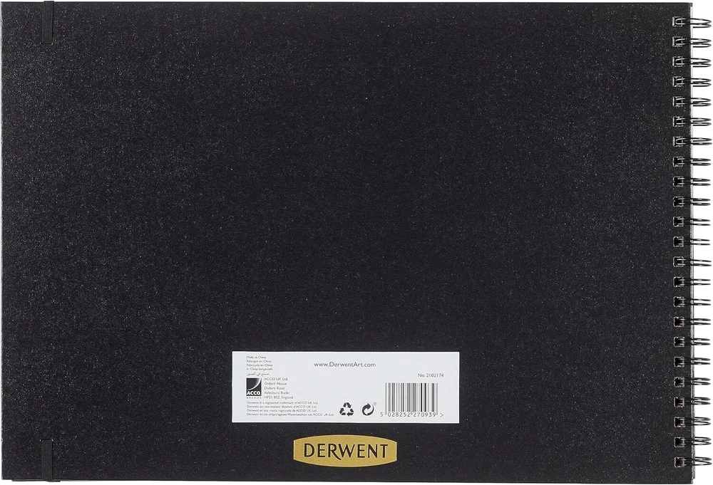 Derwent Sketch and Store A3 kraštovaizdžio kietu viršeliu eskizų knyga su kišene ir elastine juostele, su spirale, 56 lapai 165 gsm rūgšties neturinčio popieriaus
