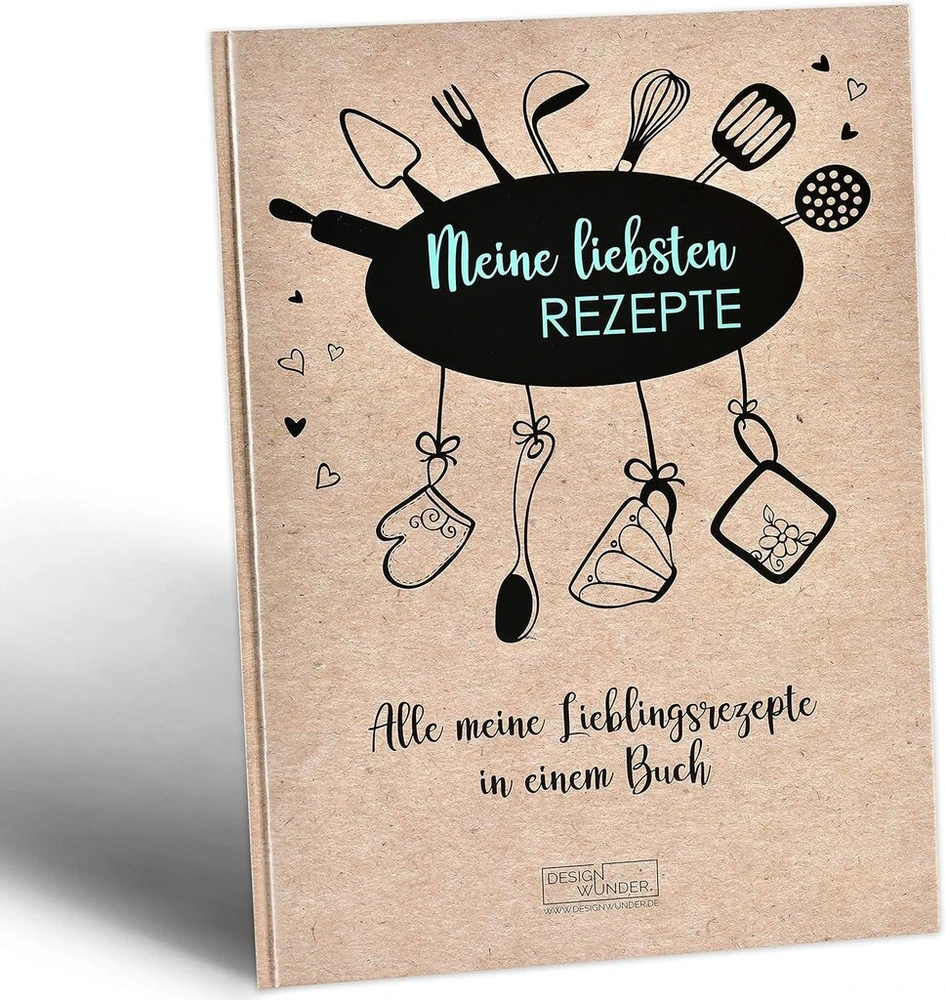 Design Wunder® receptų knyga, skirta rašyti pačiam, A4 formato, pagaminta iš 100% perdirbto popieriaus - mano mėgstamiausi receptai, skirti rašyti pačiam ir rinkti į nuosavą receptų knygą - „pasidaryk pats“ kulinarinė knyga, rašyk pats