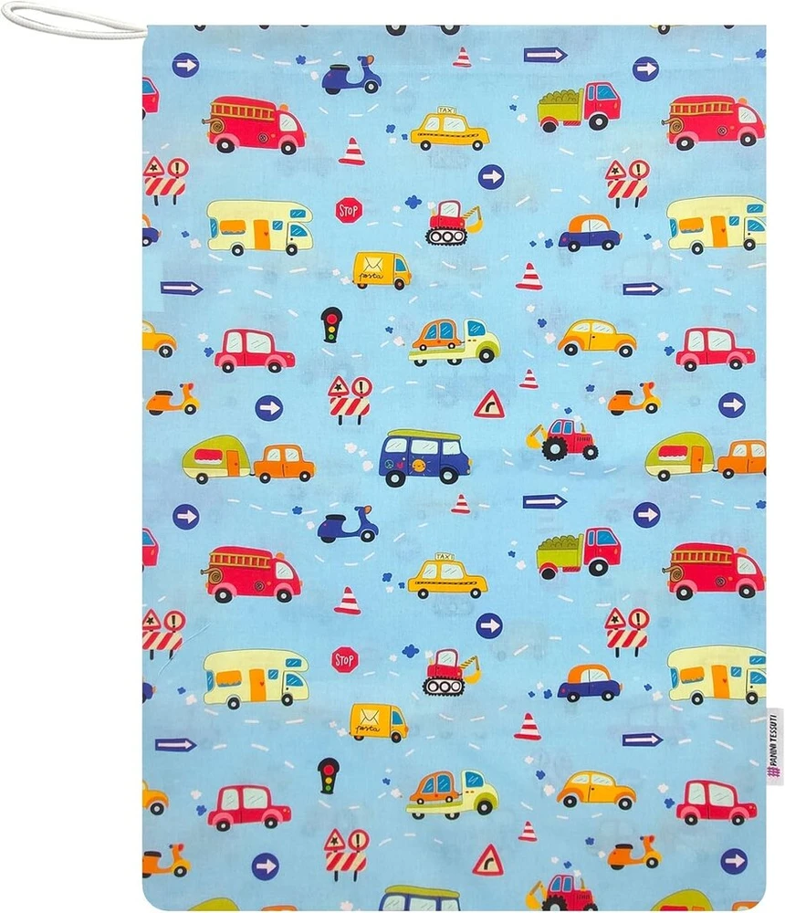 Dėvėta vaikiška patalynė su automobiliais, 46x60 cm, mėlyna