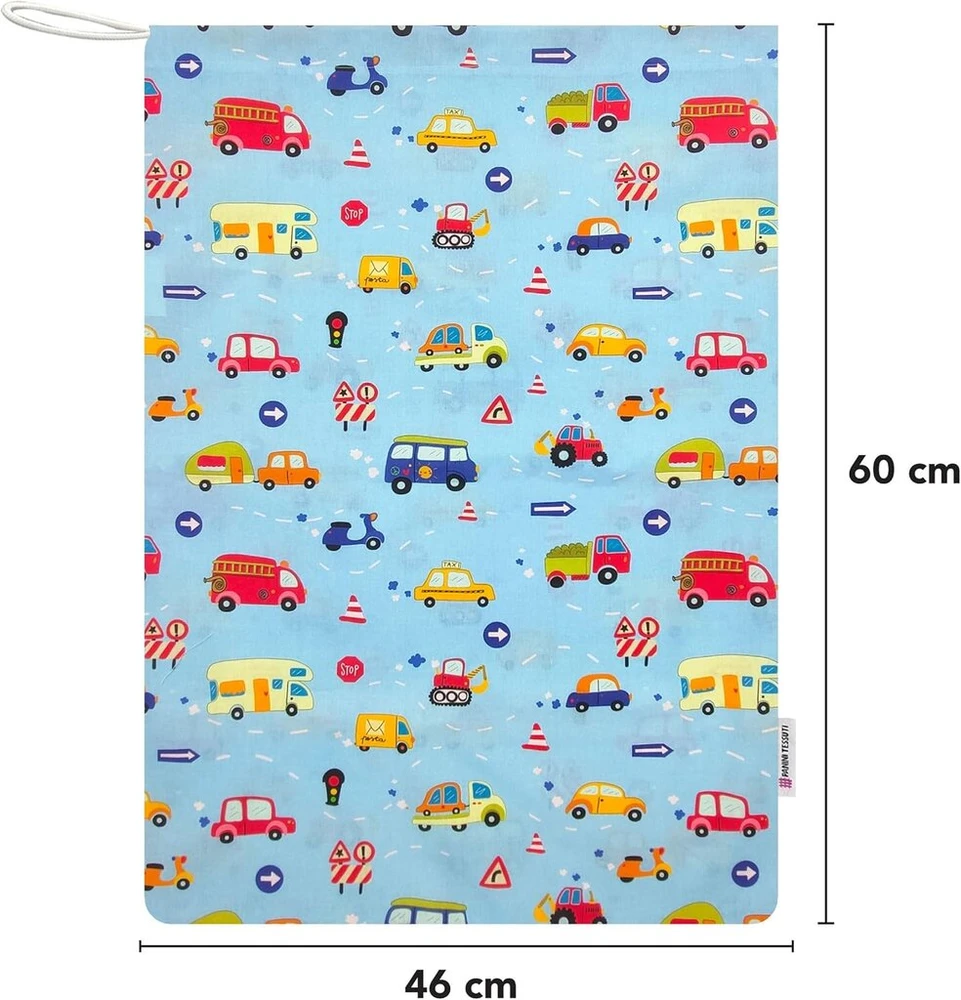 Dėvėta vaikiška patalynė su automobiliais, 46x60 cm, mėlyna