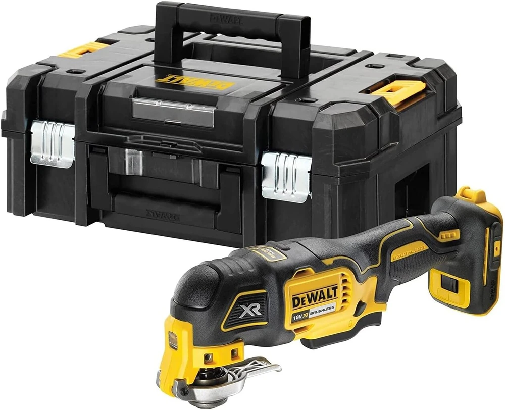 Dewalt 18 v osciliuojantis akumuliatorinis daugiafunkcis įrankis dcs356nt (bazinis modelis), bešepetėlinis, su gylio ir šoniniu ribotuvu, led lempute, su tstak dėže ii, be akumuliatoriaus ir įkroviklio, juodas/geltonas