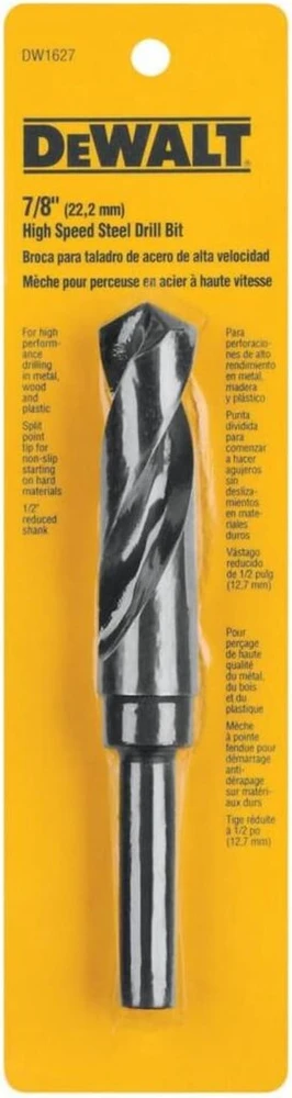 Dewalt dw1627 7/8 colio juodo oksido grąžtas su 1/2 colio redukuotu kotu