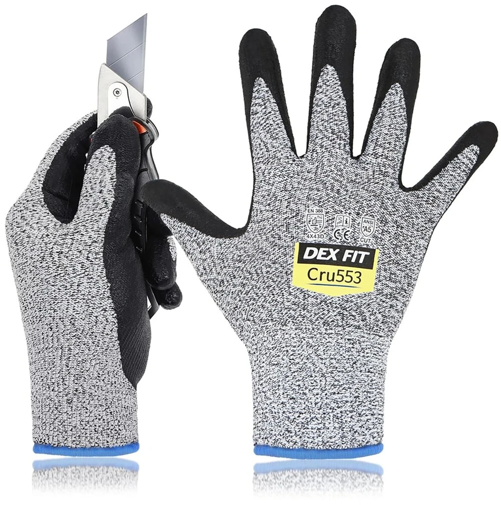 Dex Fit lengvi darbo pirštinės Fn330, 3d patogus tvirtas sukibimas, plonos, lanksčios, tamprios nailono, spandekso, patvarios, vandens pagrindo, nitrilo putos, skalbiamos mašinoje, pilkos, Fn 330