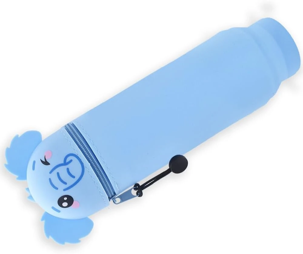 Dgtsyal 2 in 1 minkštas silikoninis krepšys kawaii penalas stalo rašiklio laikiklis užtrauktuku silikoninis rašiklio krepšys spalvoti pieštukai žymeklis biuro kolegijos mielos mokyklinės prekės gyvūnų rašiklio laikiklis mergaitė dramblys, mėlynas, kawaii
