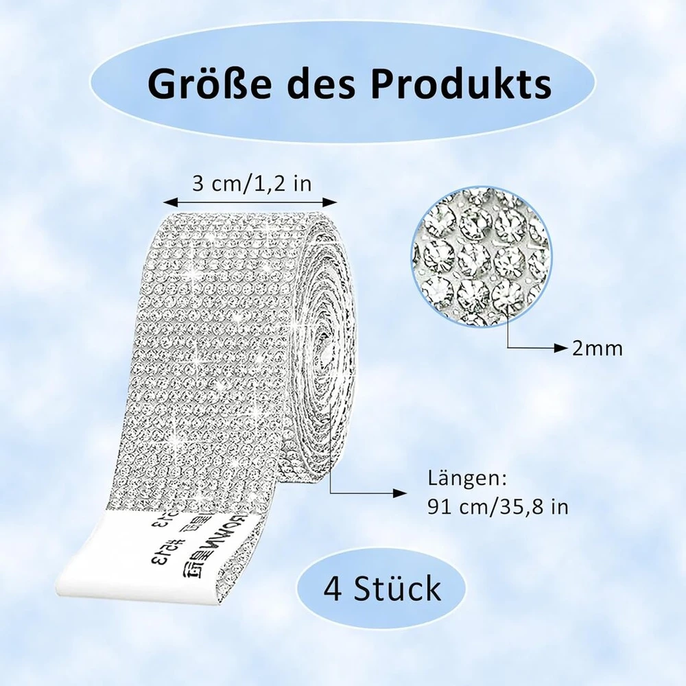 Diamond lipni juosta, 4 ritinėliai krištolinių kalnų krištolo lipdukų, 91 x 3 cm lipnūs blizgučių kalnų krištolo brangakmenių lipdukai, sidabriniai, "pasidaryk pats" dekoravimo lipdukai, dovanų dekoravimui