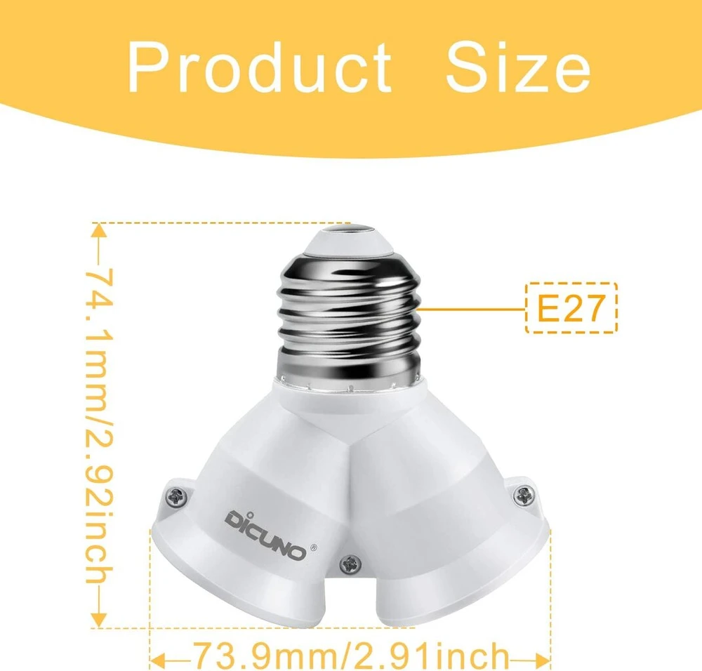 Dicuno e27 lempos lizdo skirstytuvas adapteris 2-in-1, e27 lizdo skirstytuvas, skirtas led lempai, lemputei, halogeninei lempai, lempos pagrindo keitiklis, 6 vnt.