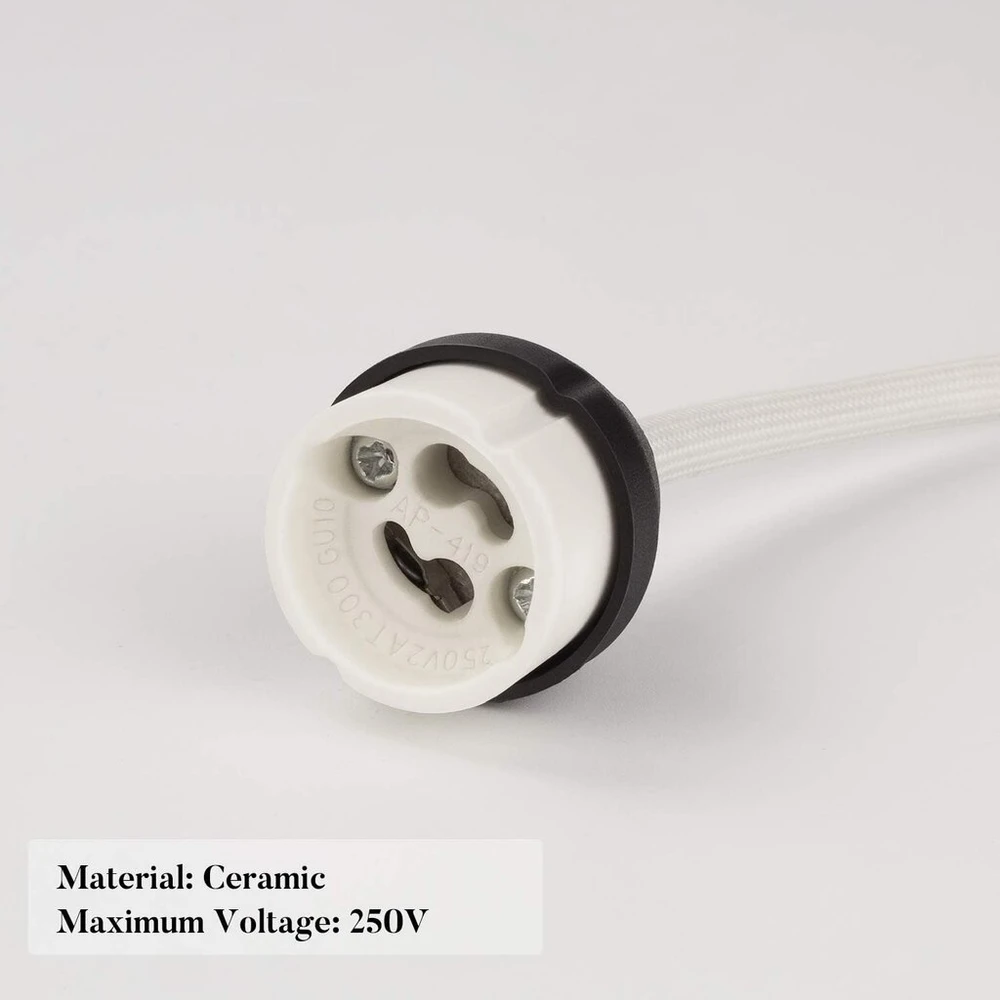 Dicuno gu10 lizdas su 15 cm maitinimo kabeliu ir antgaliais, keraminis pagrindas, vde, ugnies apsaugos renovacijos lizdas, 0,75 mm² kabelis, 300 w 250 v, atsparus karščiui iki 600 °c, 10 vnt.