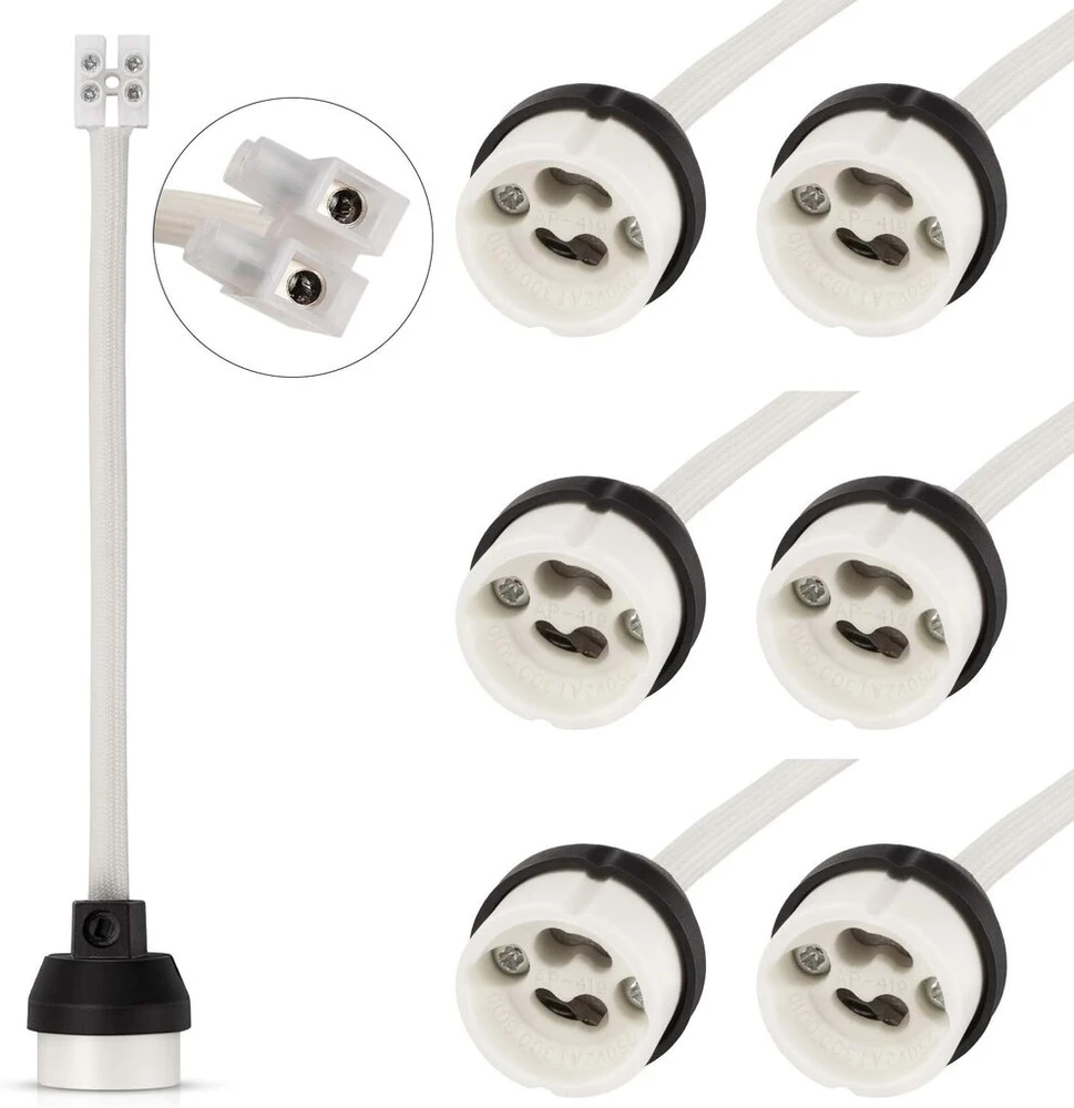 Dicuno Gu10 lizdas su 15 cm maitinimo laidu ir antgaliais, keraminis pagrindas, Vde, ugniai atsparus renovacijos lizdas, 0,75 mm² kabelis, 300 W 250 V, atsparus karščiui iki 600 °c, 6 vnt.