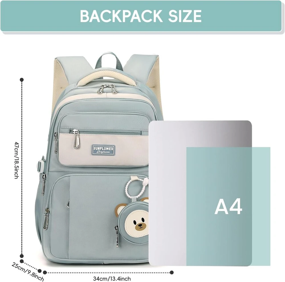 Didelė mokyklinė kuprinė mergaitėms, 40l, su pinigine, mėlyna
