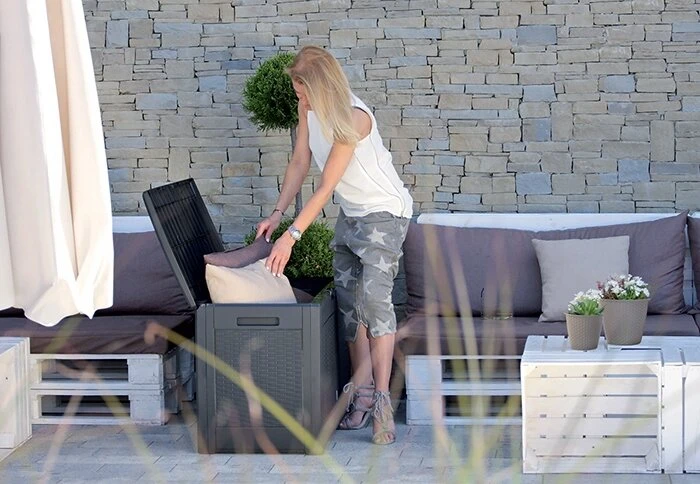 Didelė sodo dėžė su ratukais, atspari, premium klasės laikymo dėžė balkonui, pilka