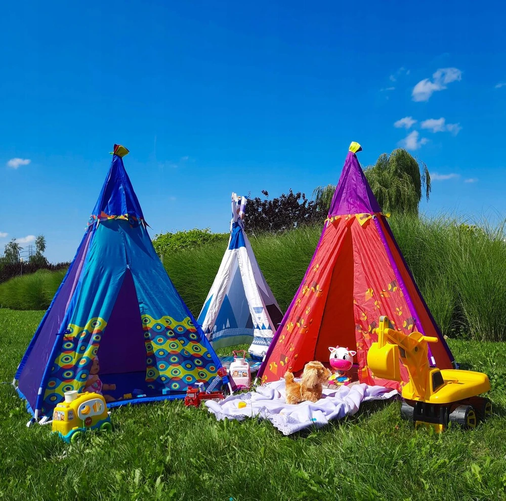 DIDELĖ VAIKIŠKA PALAPINĖ TEEPEE TIPI STABILUS NAMAS MĖLYNA
