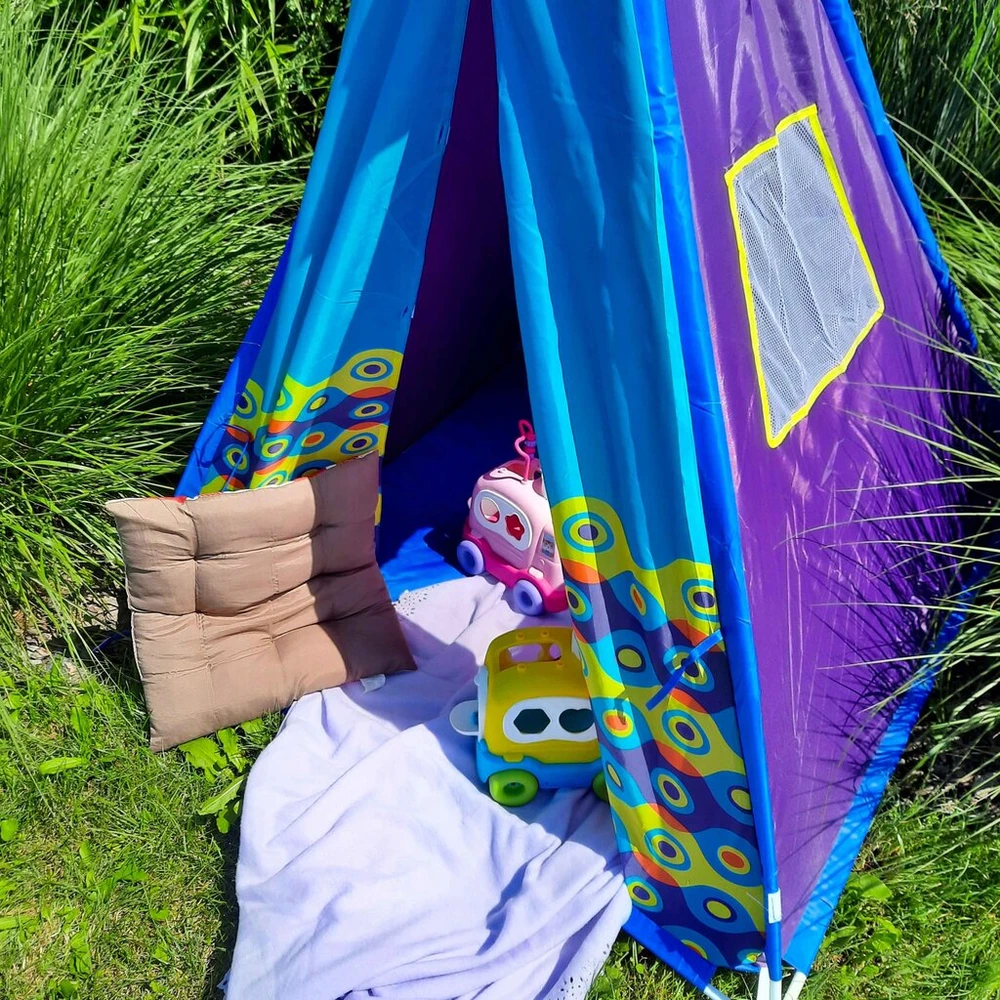 DIDELĖ VAIKIŠKA PALAPINĖ TEEPEE TIPI STABILUS NAMAS MĖLYNA