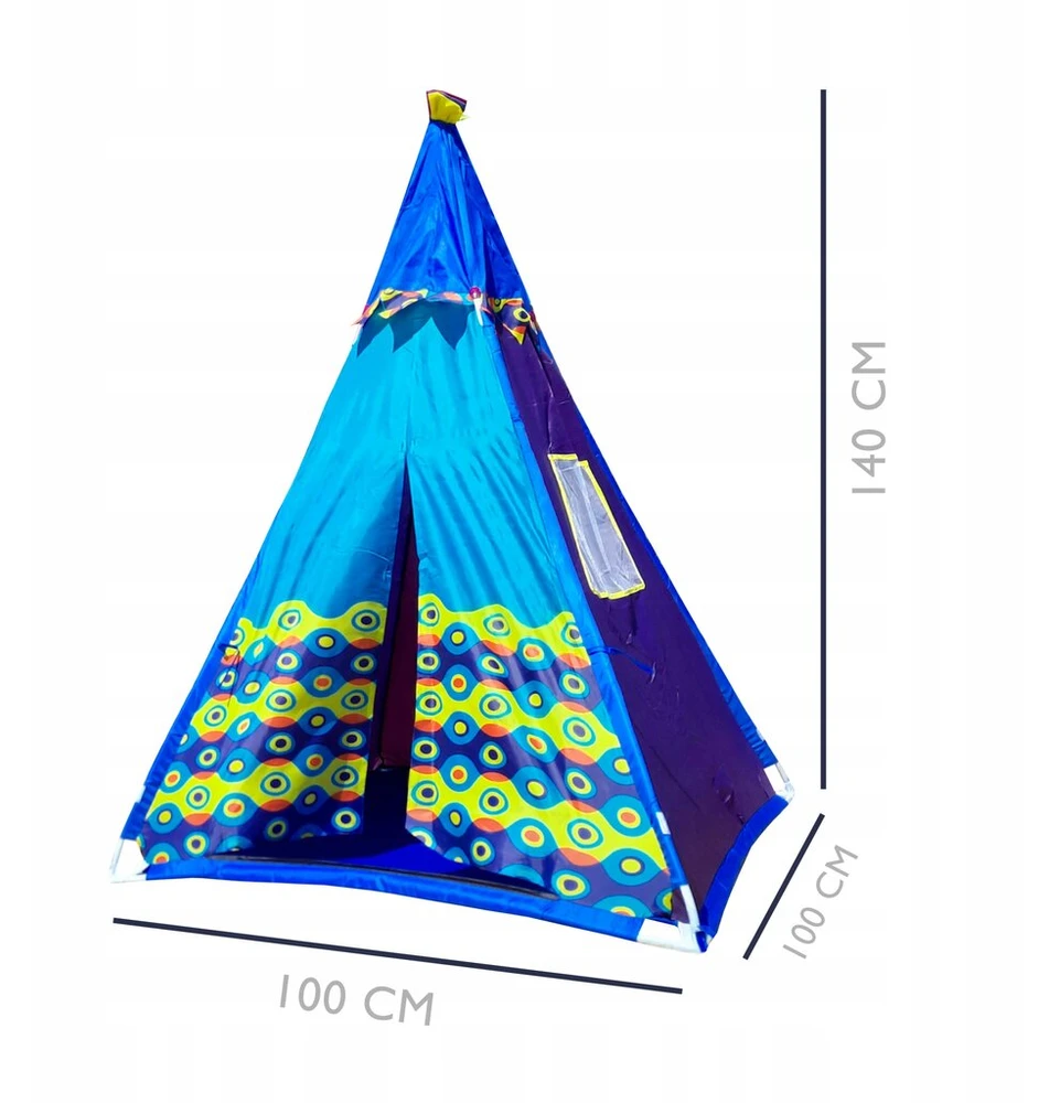DIDELĖ VAIKIŠKA PALAPINĖ TEEPEE TIPI STABILUS NAMAS MĖLYNA
