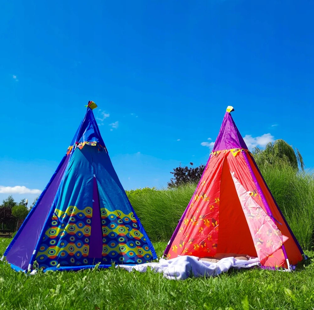 DIDELĖ VAIKIŠKA PALAPINĖ TEEPEE TIPI STABILUS NAMAS MĖLYNA