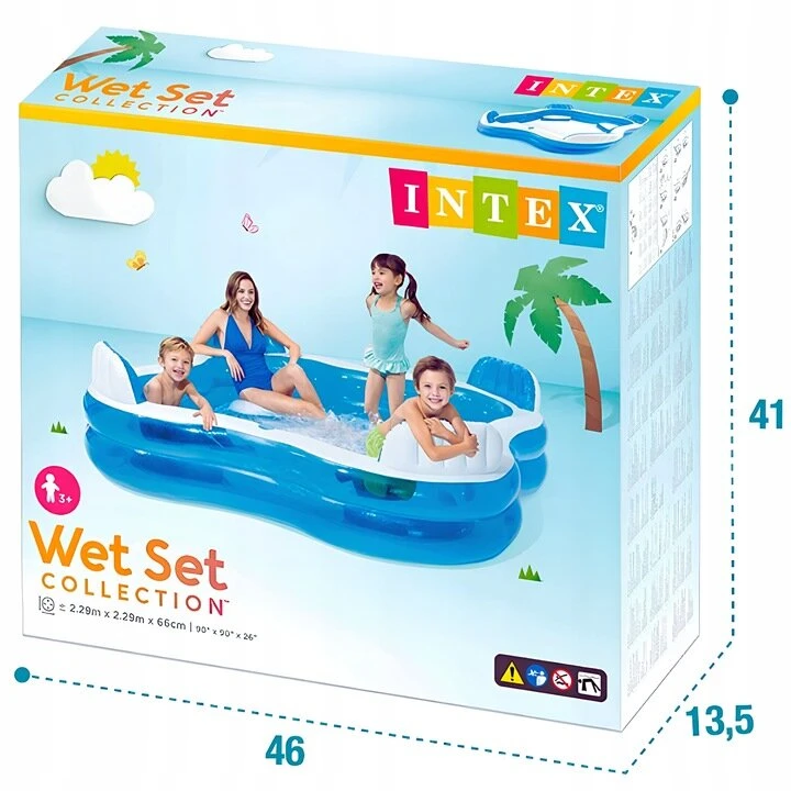 Didelis intex sodo baseinas su sėdynėmis, 4 asmenims, pripučiamas šeimyninis 229 x 229 cm
