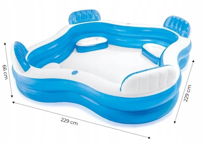 Didelis intex sodo baseinas su sėdynėmis, 4 asmenims, pripučiamas šeimyninis 229 x 229 cm
