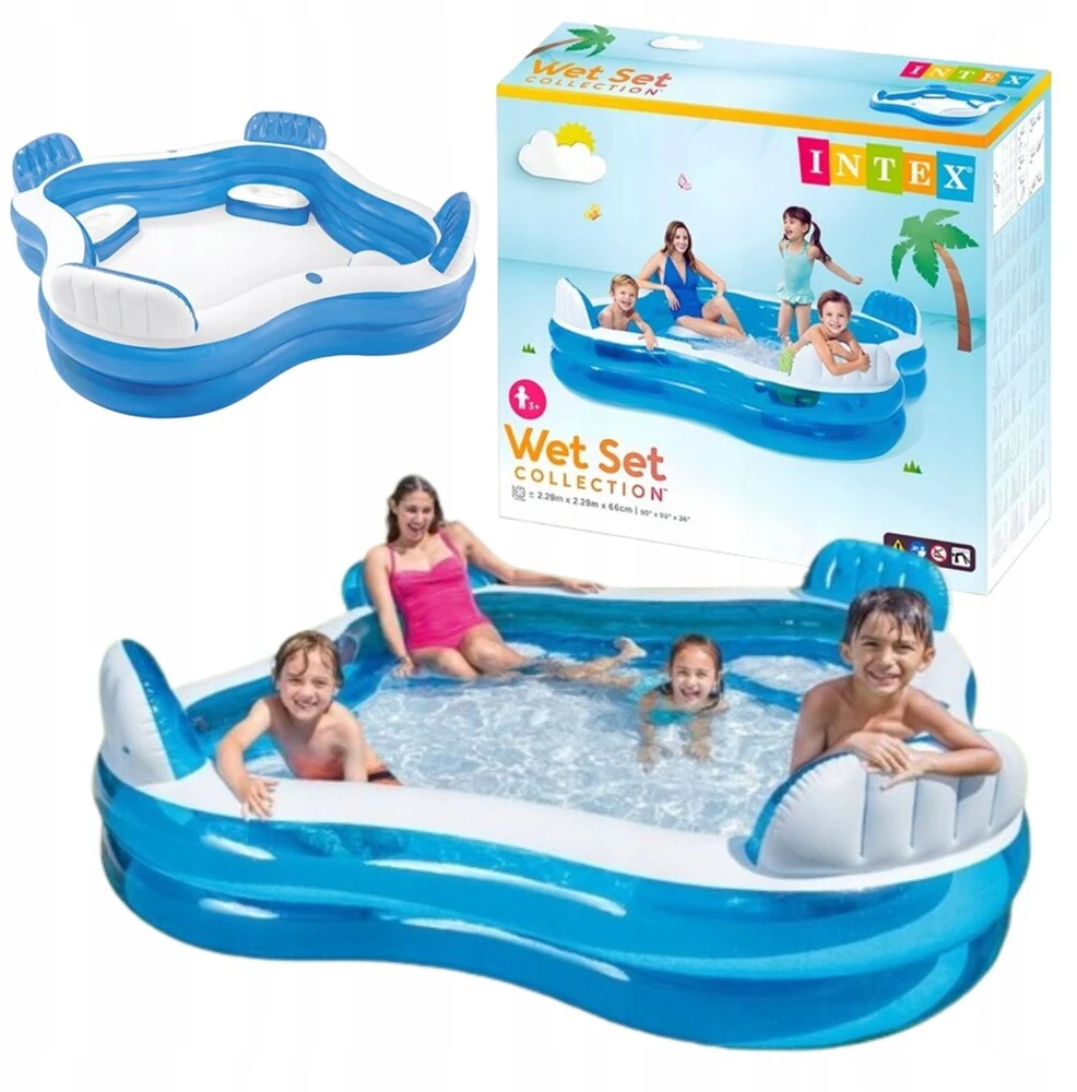 Didelis intex sodo baseinas su sėdynėmis, 4 asmenims, pripučiamas šeimyninis 229 x 229 cm