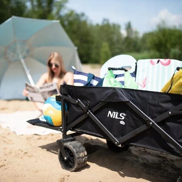 Grandininis pjūklas Didelis sulankstomas transportavimo vežimėlis į paplūdimį ar žygiams 160l juodas Nils Camp