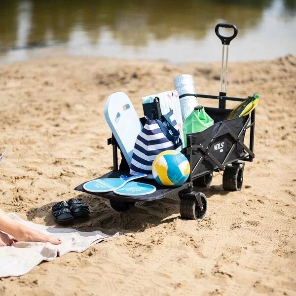 Grandininis pjūklas Didelis sulankstomas transportavimo vežimėlis į paplūdimį ar žygiams 160l juodas Nils Camp