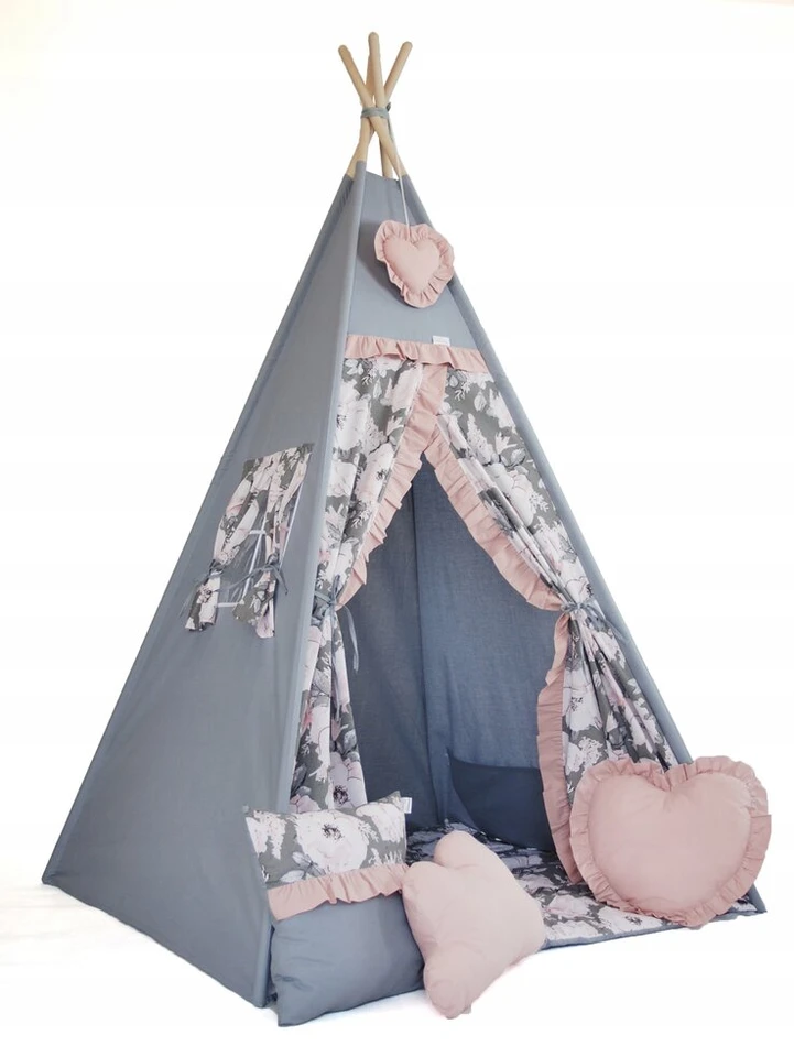 Didelis tipi palapinė vaikams su priedais, smėlio spalvos