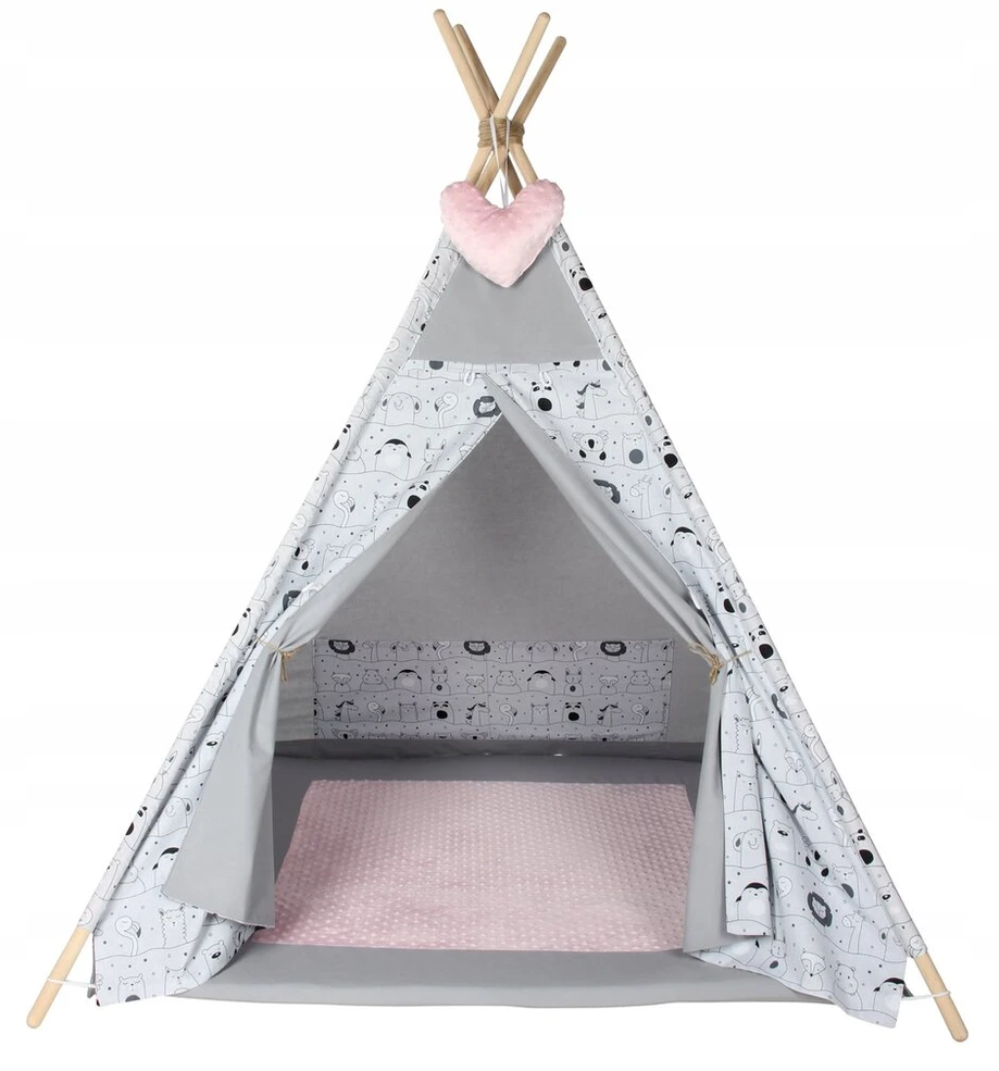 Didibaby tipi teepee palapinė su pagalvėlėmis gyvūnais + širdis