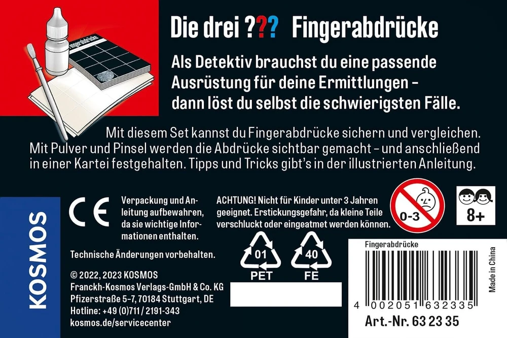 Vinilinė plokštelė Die drei Kosmos Fingerprints 632335, detektyvinis įtaisas, įdomus detektyvinis žaislų rinkinys vaikams nuo 8 metų, dovana gimtadieniui, suvenyras, juodas