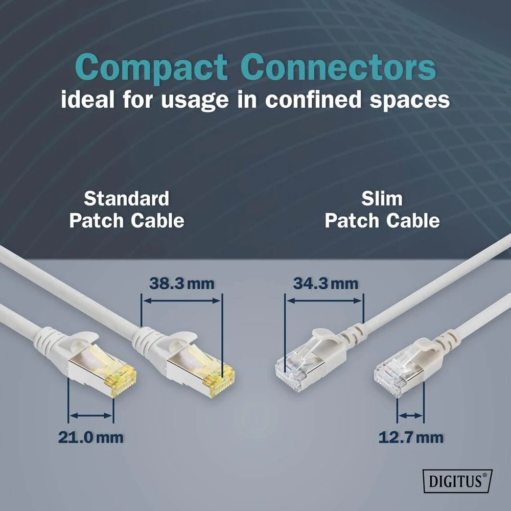 Digitus Lan Cat 6a kabelis - 0,5 m - plona versija Awg 32/7 - 10 Gbps - Rj45 tinklo kabelis - F/ftp - Poe+ - Lszh - suderinamas su Cat7, Cat6, Cat5e - pilkas