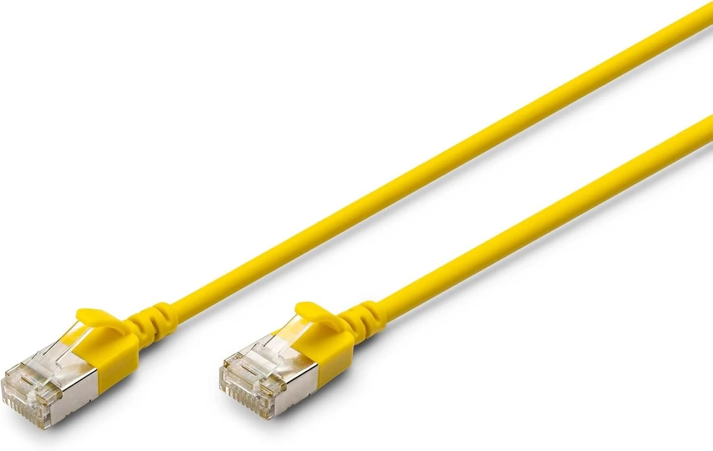 Digitus Lan kabelis cat 6a - 1,5 m - plona versija awg 32/7 - 10 gbps - rj45 tinklo kabelis - f/ftp - poe+ - lszh - suderinamas su cat-7, cat-6, cat-5e - geltonas