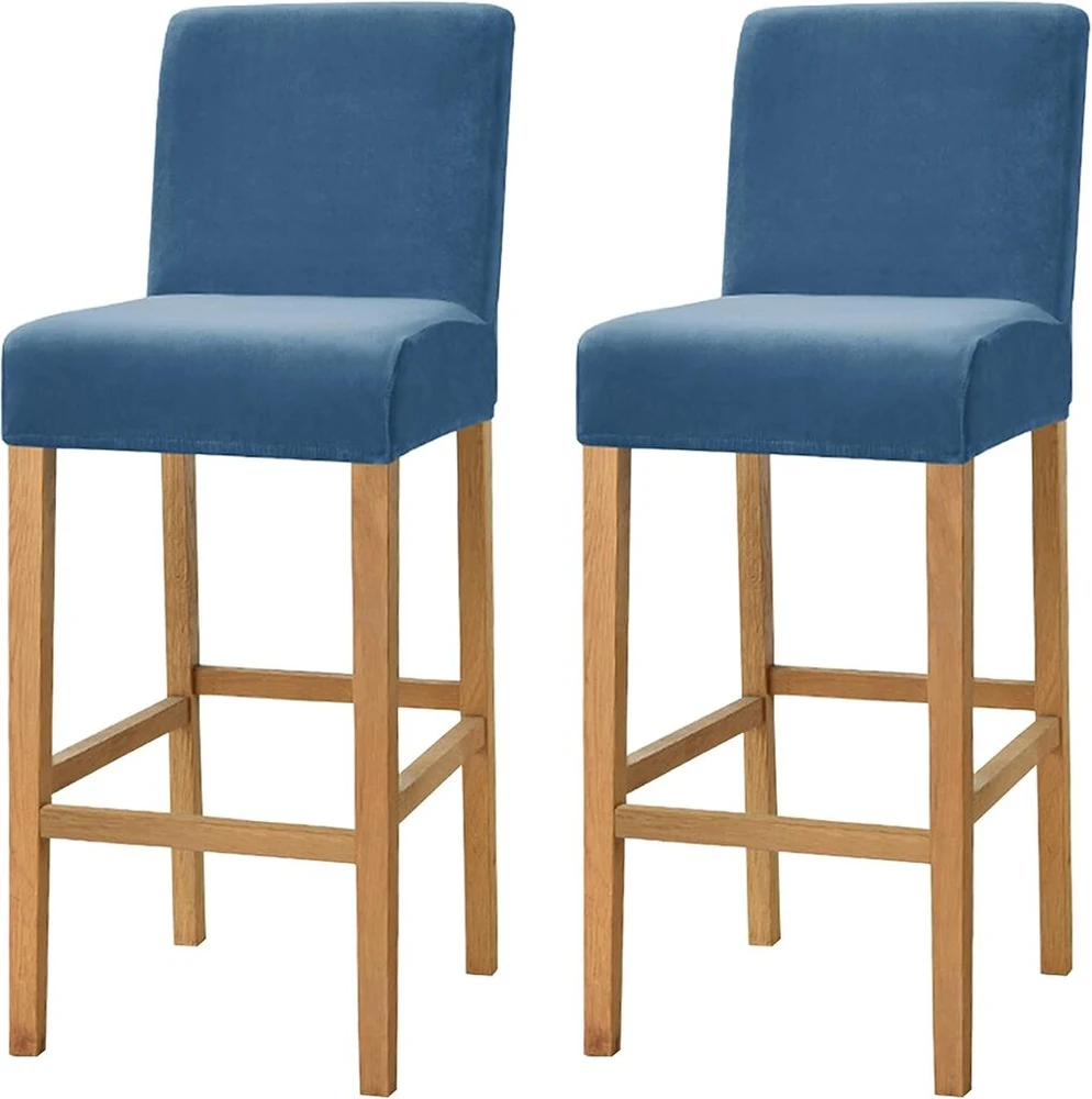 Dimatic Velvet Plush kėdės užvalkalas, skirtas baro kėdėms, valgomojo kėdžių užvalkalas, baldų apsauga, neslystantis užvalkalas su elastiniu pagrindu, 2 vnt., mėlynas