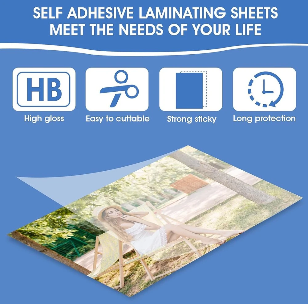 Dimeho 50 vnt. lipnių laminavimo vokų paketas 4 x 6, lipnios vandeniui atsparios laminavimo plėvelės, skaidri blizgi laminavimo plėvelė vizitinėms kortelėms, nuotraukų lipdukams, nereikia jokios įrangos