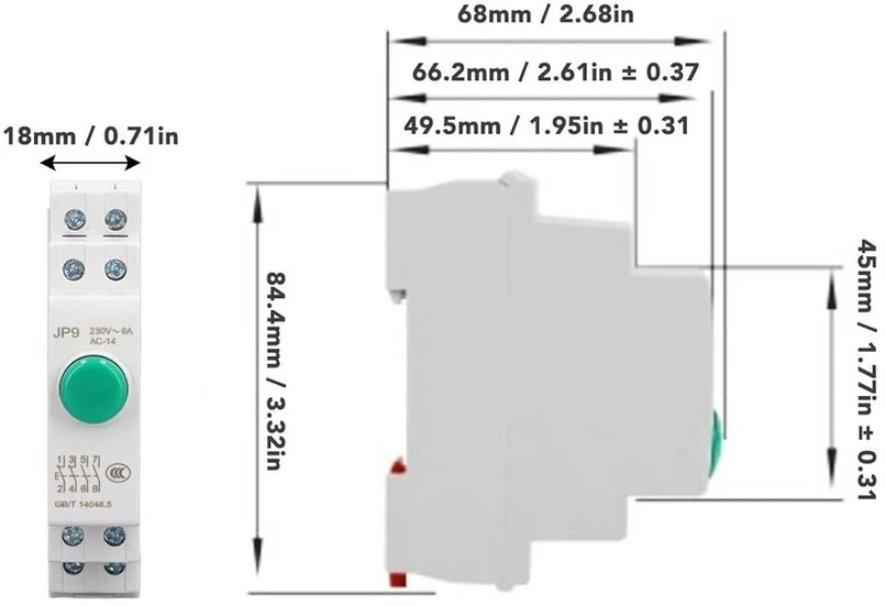 Din bėgelio mygtukas jp9 ip20 6a ac230v 2no 2nc įjungimo išjungimo mygtukas magnetinio starterio kontaktoriaus grandinės valdymui (žalias)