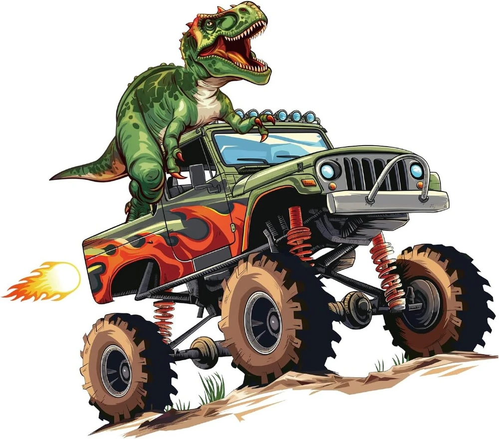 Dinozaurų Monster Truck Sienų Lipdukas Vaikų Kambariui