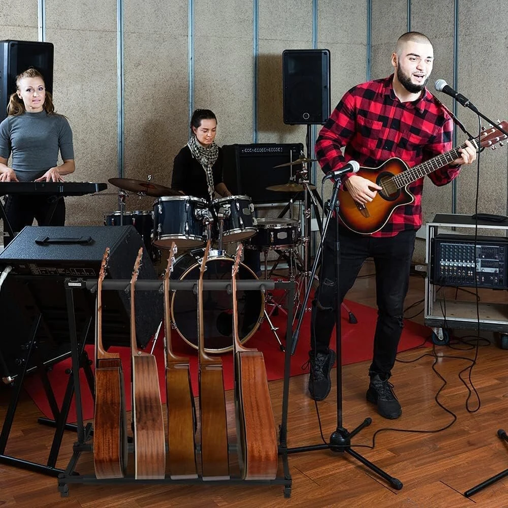 Dioche gitaros boso stovas su 5 gitarų stovais sulankstomas su neslystančiu guminiu paminkštinimu 5 elektriniams instrumentams (5 vietos)