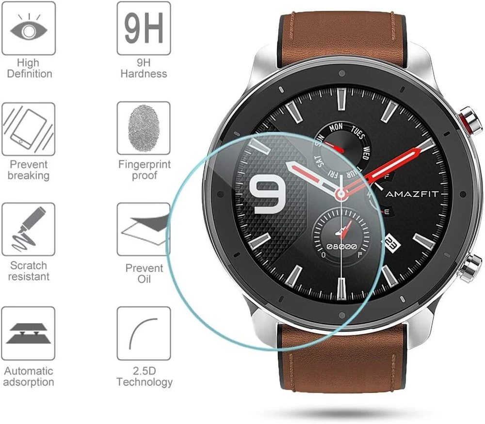 Diruite 4 vnt. ekrano apsaugų, skirtų amazfit gtr 47 mm ekranui (netinka amazfit gtr 2e), hd stiklo ekrano apsauga, skirta amazfit gtr išmaniajam laikrodžiui [atspari įbrėžimams] [atspari riebalams] [be