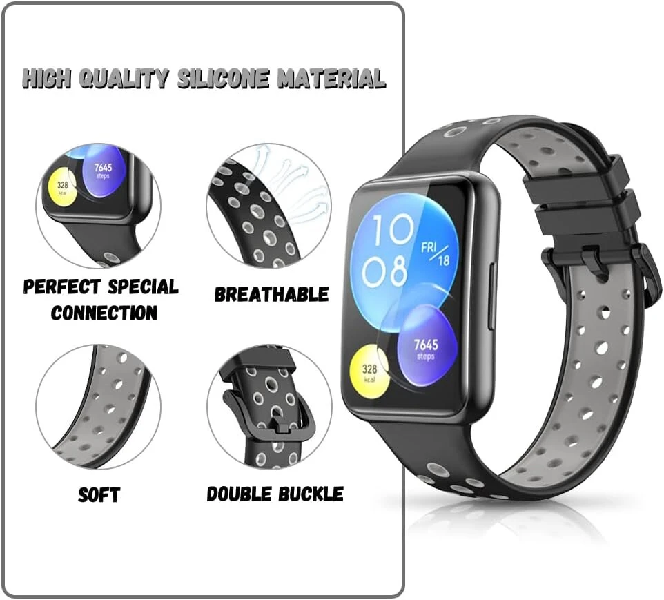 Dirželis Huawei Watch Fit 2, silikoninis, sportinis, juodas/pilkas