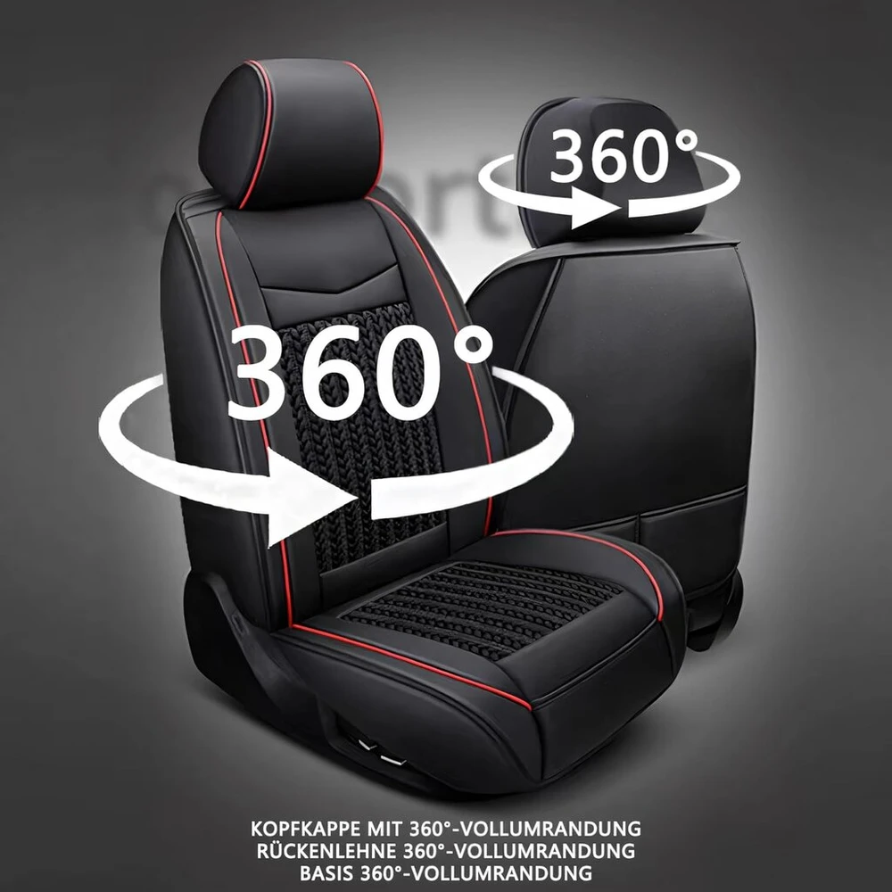 Disdada universalūs automobilio sėdynių užvalkalai, pu oda, sėdynių užvalkalai, automobilio priekinės sėdynės, 2 vnt. komplektas, kvėpuojantys austi ledo šilko automobilio sėdynių užvalkalai, tinkami automobiliams, visureigiams, pikapams (juoda raudona)