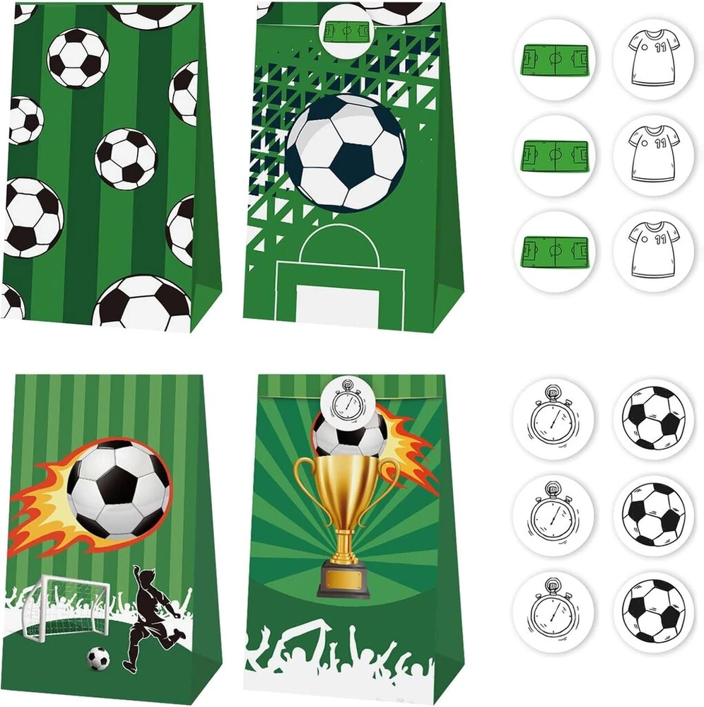 Disnace 12 vnt. futbolo vakarėlio dovanų maišelių rinkinys, dovanų maišelis, saldainių maišeliai, futbolo dovanų maišelis, gimtadienio maišeliai, futbolo vakarėlio maišeliai, futbolo vakarėlio maišeliai su 12 lipdukų, 4 raštai
