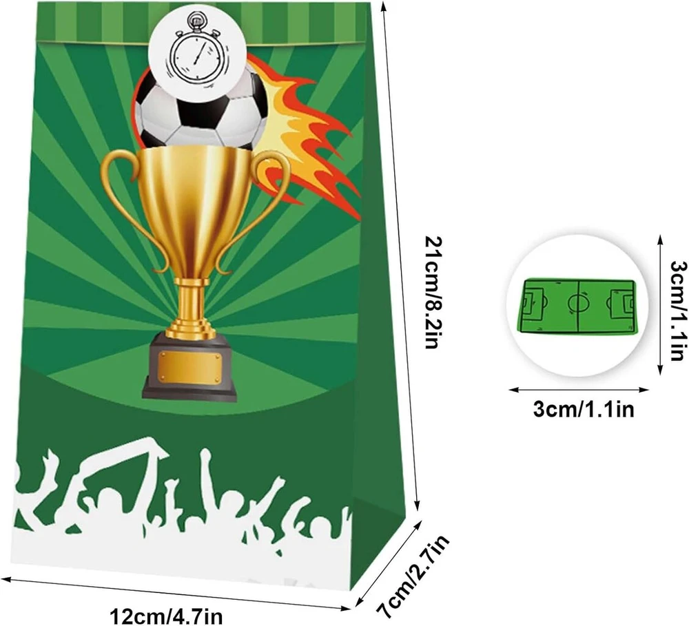 Disnace 12 vnt. futbolo vakarėlio dovanų maišelių rinkinys, dovanų maišelis, saldainių maišeliai, futbolo dovanų maišelis, gimtadienio maišeliai, futbolo vakarėlio maišeliai, futbolo vakarėlio maišeliai su 12 lipdukų, 4 raštai
