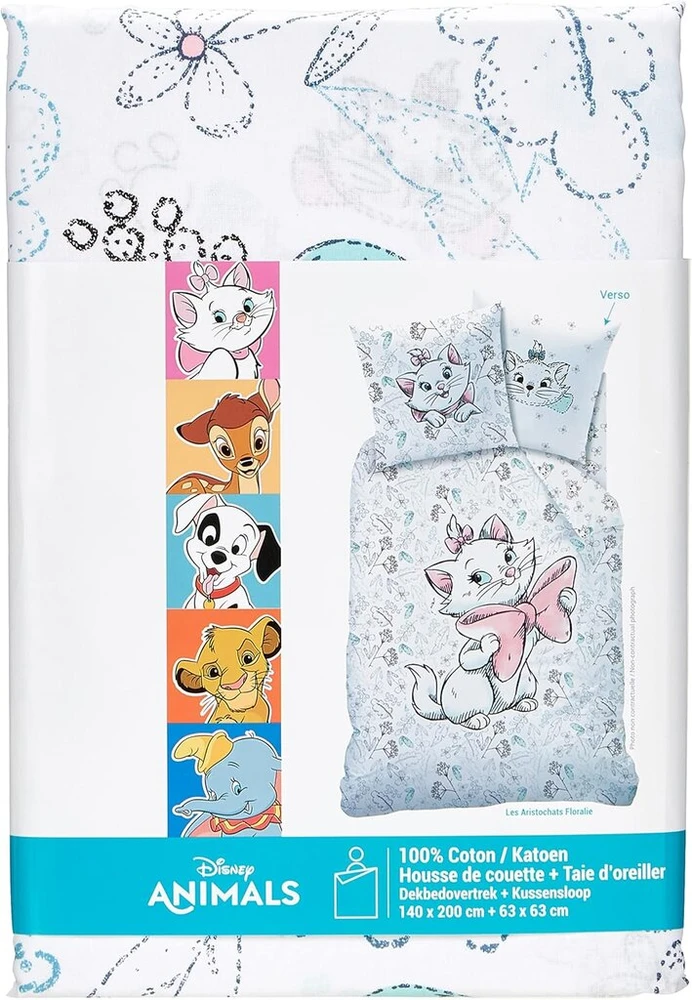 Disney Aristochat patalynės komplektas 140 x 200 cm + pagalvės užvalkalas 63 x 63 cm, 100% medvilnė Floralie