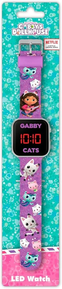 Disney Gab4033 mergaičių skaitmeninis kvarcinis laikrodis su plastikiniu dirželiu, violetinis su raštu, apyrankė