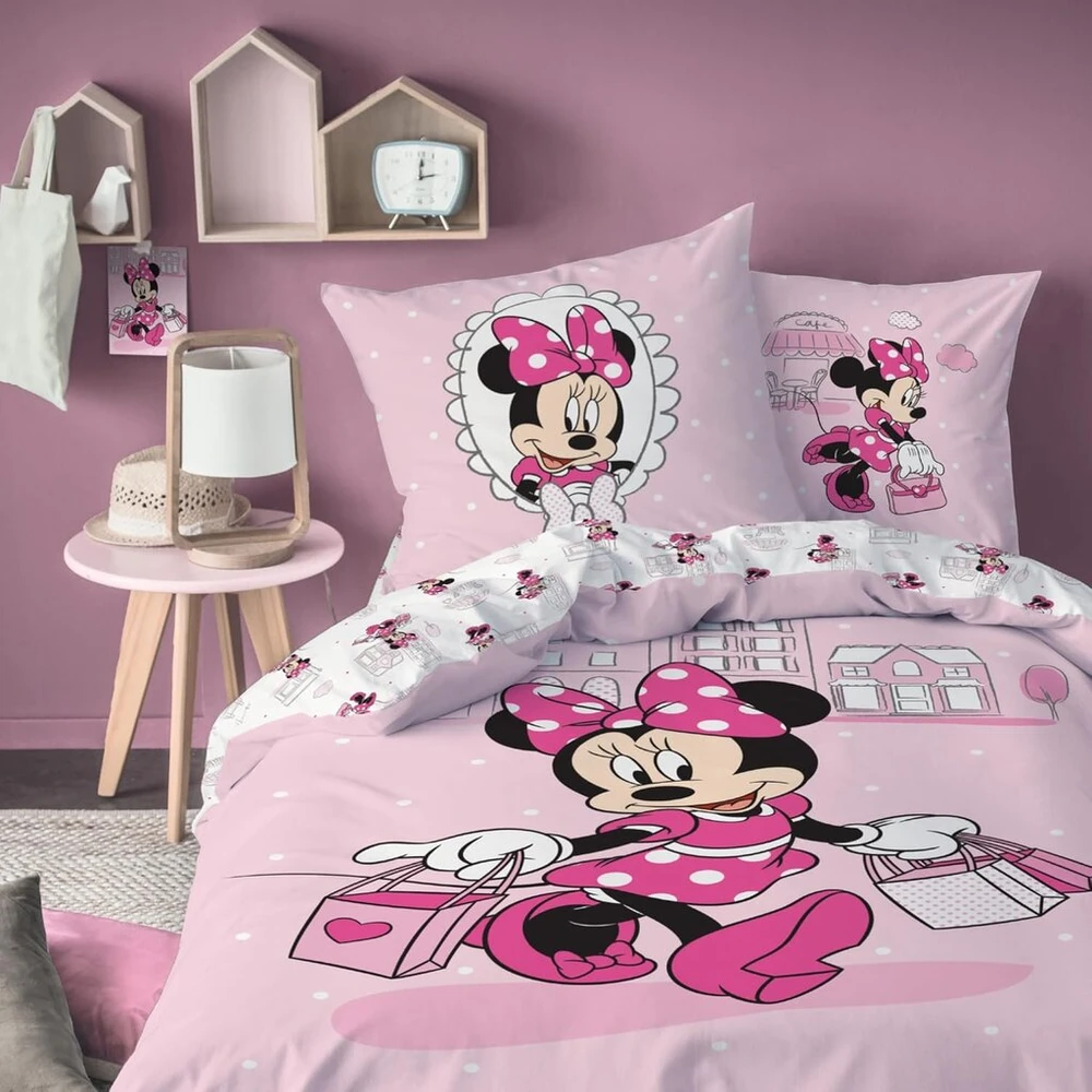 Disney Minnie Mouse 2 dalių patalynės komplektas, mergaičių Minnie Mouse patalynė, pagalvės užvalkalas 80 x 80 cm + antklodės užvalkalas 135 x 200 cm