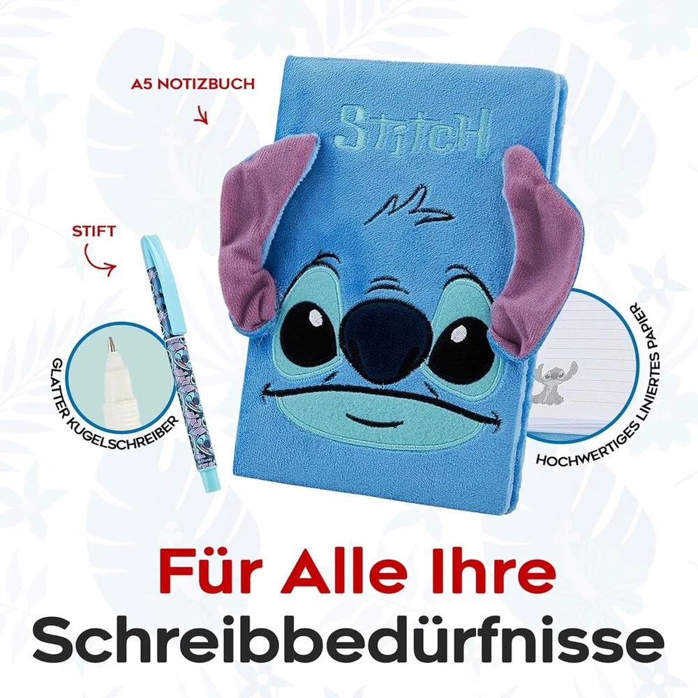 Disney Stitch užrašų knygelės rinkinys Lilo ir Stitch A5 pliušinis užrašų knygelė ir rašiklis